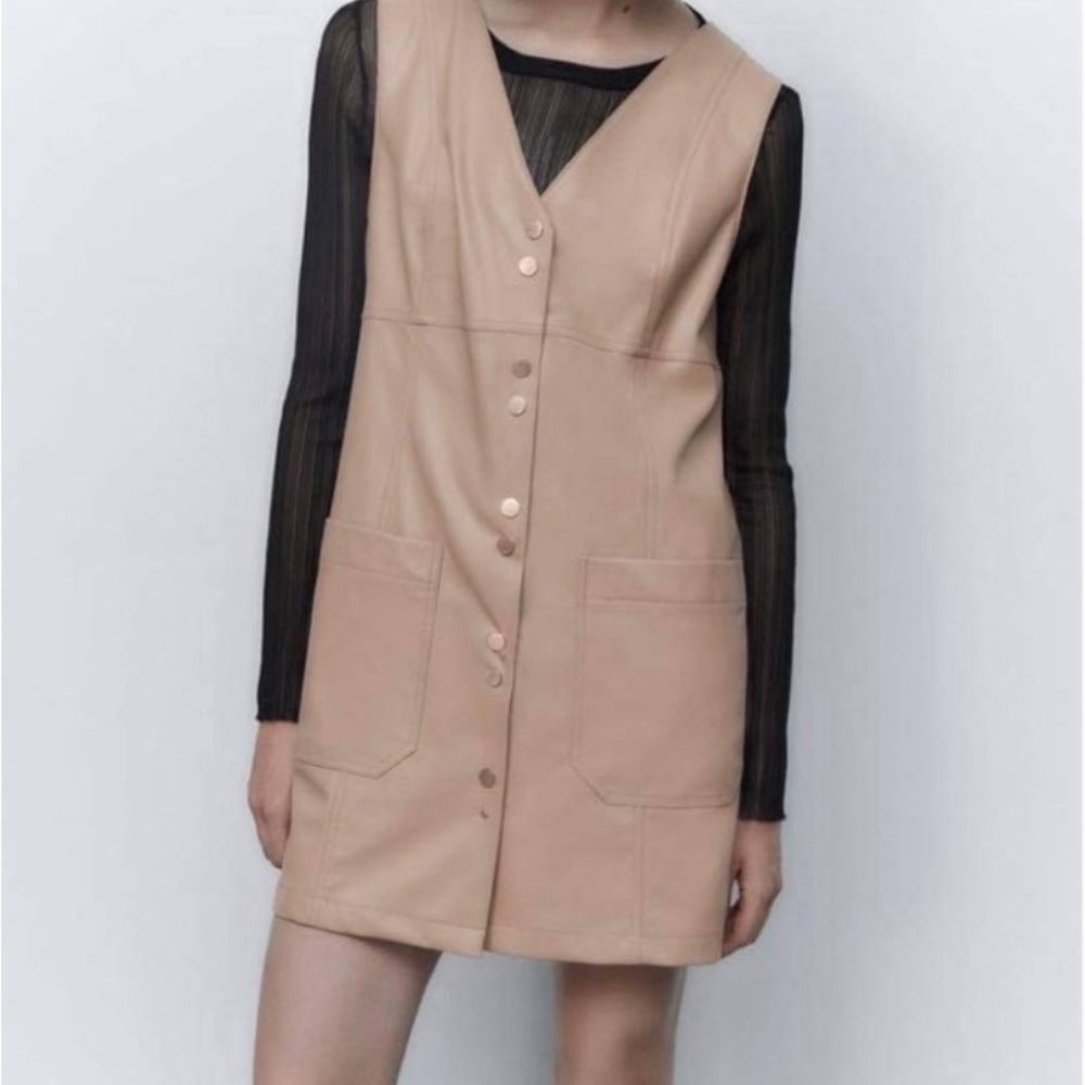 Zara faux leather snap closure dress NWT